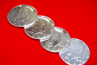 Four Multiple Shells & Coin Set -1964 Kennedy Half Dollar